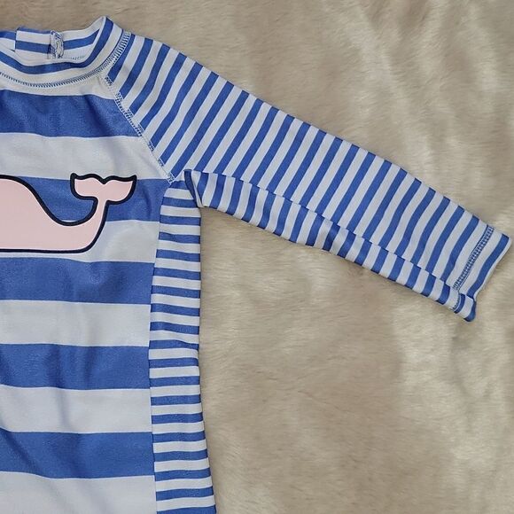 VINEYARD VINES BLUE AND WHITE STRIPED WHALE ONE-PIECE RASHGUARD SWIMSUIT - Picture 4 of 10